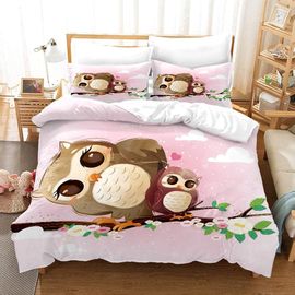 Parure De Lit Pour Enfant Avec Housse De Couette Et Taie D'oreiller Motif Hibou Et Dessin Anime