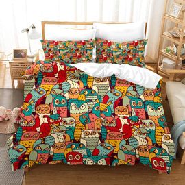 Parure De Lit Pour Enfant Avec Housse De Couette Et Taie D'oreiller Motif Hibou Et Dessin Anime
