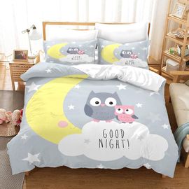 Parure De Lit Pour Enfant Avec Housse De Couette Et Taie D'oreiller Motif Hibou Et Dessin Anime