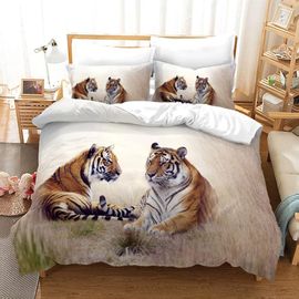 Parure De Lit Motif Tigre, Housse De Couette Imprimée En 3d Avec Taies D'oreiller, Pour Lit Double Ou King Size