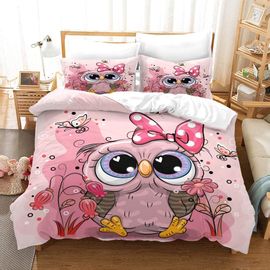Parure De Lit Pour Enfant Avec Housse De Couette Et Taie D'oreiller Motif Hibou Et Dessin Anime