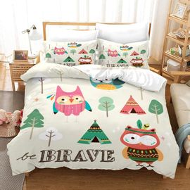 Parure De Lit Pour Enfant Avec Housse De Couette Et Taie D'oreiller Motif Hibou Et Dessin Anime