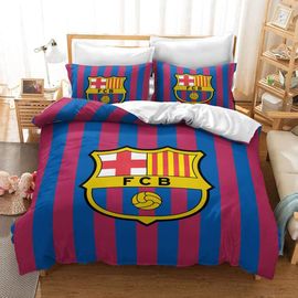 Housse De Couette Chaose Fcb Barcelone, Ensemble De Literie 3 Pieces Pour Garçon Et Adolescent, Bleu, Violet, Gris, Housse De Couette En Microfibre, Entretien Facile