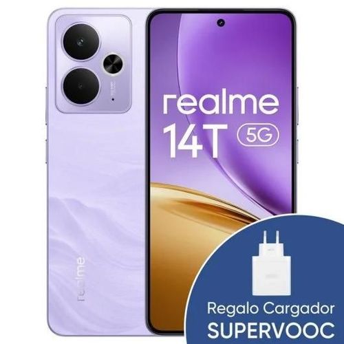 Realme 14T 5G Smartphone 6.67" AMOLED 8GB/256GB 6000mAh Dimensity 6300 Púrpura + Cargador 45W