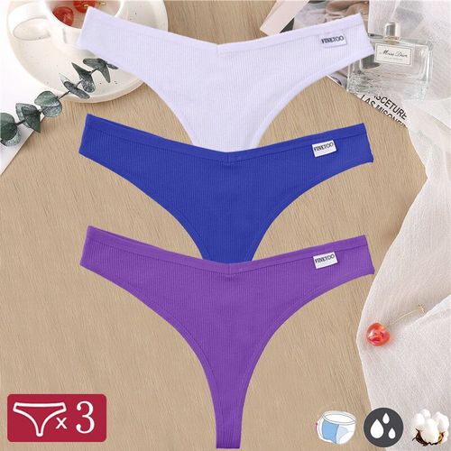 Strings En Coton Sexy Pour Femmes,Culottes À Rayures Taille En V Pour Dames,String Respirant,Sous-Vêtements Doux,Lingerie Intime Féminine,Monochromatique,Ensemble De 3 Pièces