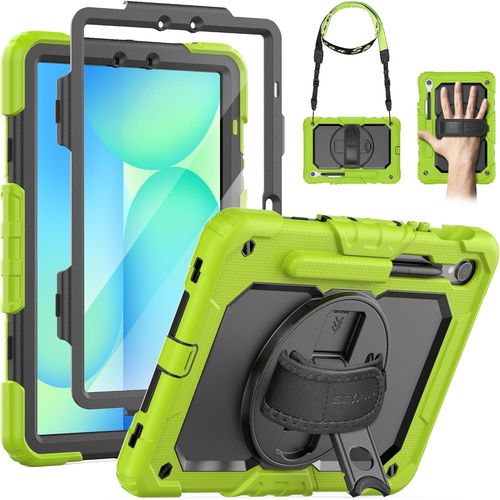 Coque Pour Samsung Galaxy Tab S10 Fe 10.9 Pouces 2025 / S9 Fe 10.9 / S9 11 Pouces 2023, Coque Antichoc Avec Protecteur D'écran, Dragonne, Bandoulière, Support Et Porte-Stylo, Vert