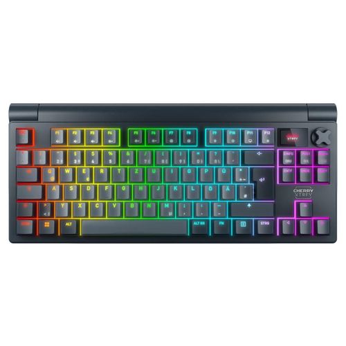 CHERRY XTRFY - Clavier - 80% - TKL - backlit - sans fil - Bluetooth 5.2, 2.4 GHz, USB - AZERTY - Français - commutateur : CHERRY MX2A - gris