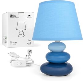 Lina Bedside Lamp (Blue) Table Lamp, Ceramic Sofa With Fabric Lampshade, Compatible With Led, E14, 230v, [Energy Class A+++]
