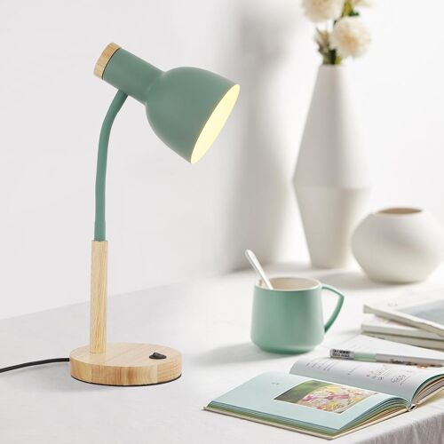 Wooden And Metal Table Lamp, Metal Bedside Lamp, Adjustable Lamp Head Direction, Suitable For Bedroom, Study Room, Children's Room, E27, D15 X H47