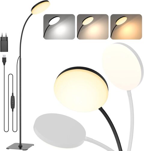 Subzonal-Lampadaire, 3 Couleurs & 10 Luminosités Liseuse Led Fine Sur Pied, Lampadaire Flexible Réglable Par Variateur Pour Chambre D'enfant, Bureau, Salon, Coin Lampe De Chevet