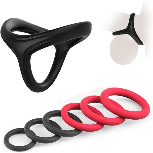 Anneaux Péniens Triangulaires,7 Pièces Anneaux Péniens Anneaux Péniens En Silicone Anneaux Testiculaires,Jouets Sexuels Érotiques,Pour Toutes Les Tailles De Pénis,Noir Et Rouge