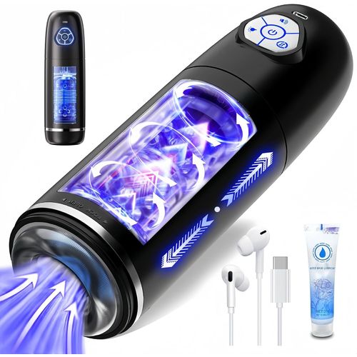 Pompe De Pénis De Masturbateur Homme-Sex Toy¿S Hommes Avec 10 Modes De Poussée Rotatifs Et Voix Gémissante Féminine,Sex Toys De Chatte De Main Libre Avec Fenêtre De Vaginette Éclairée Et Casques