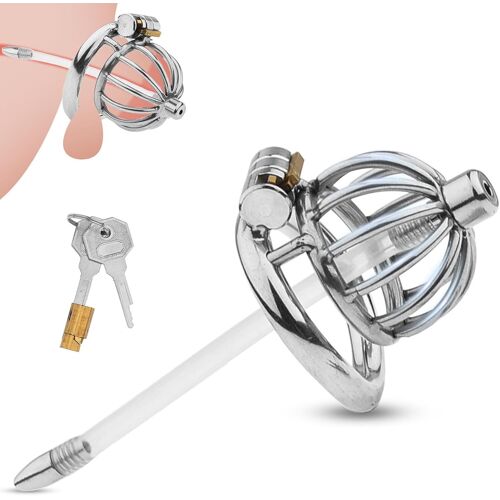 Cage De Chasteté En Métal Avec Dilatateur Urétral Creux,Sonde Urinaire Chastity Cage Ensemble De Bondage Sm Adulte Pour Hommes (50mm).[K616]