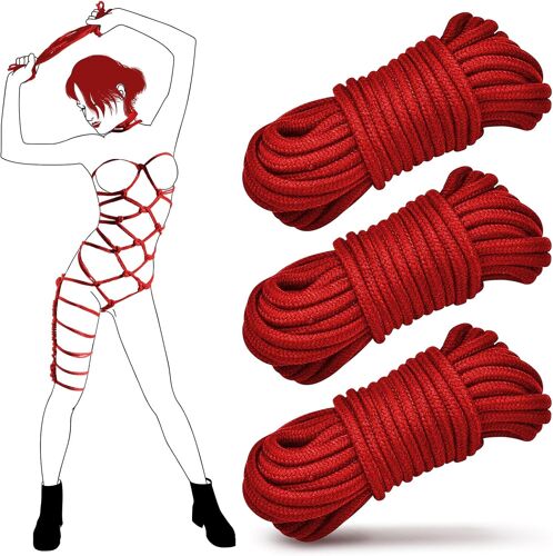 Corde De Contraintes Bondage Bdsm-3x10m Cordes En Coton Pour Débutants En Bdsm,8mm Cordes Shibari Kit De Contraintes Bondage Bdsm Jeu Fétiche Sm Jouets Sexuels Pour Femmes Couples(Rouge)