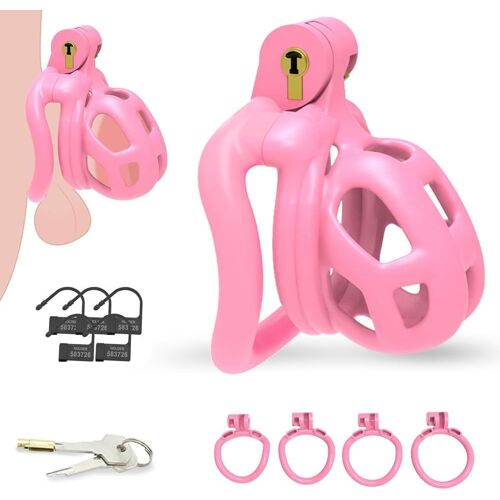 Cage Chastete¿E,Cage De Chasteté Pénis Avec 4 Cock Ring Et Verrouiller,Cock C-Age Men Sex Toy¿S Pour Punition Sextoyse Couple Plaisir,Pink,Xxs