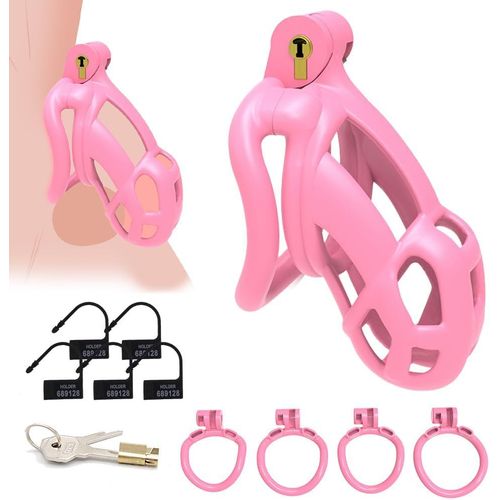 Kalanka-Cage Chastete¿E, Cage De Chasteté Pénis Avec 4 Cock Ring Et Verrouiller, Cock C-Age Men Sex Toy¿S Pour Punition Sextoyse Couple Plaisir, Pink,S