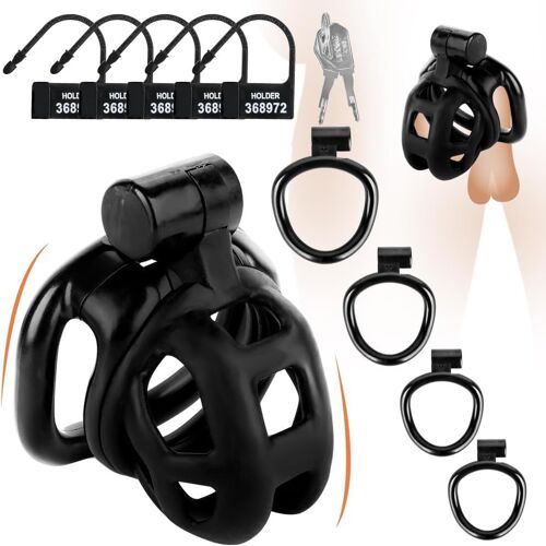 Cage Chastete¿E,Cage De Chasteté Pénis Avec 4 Cock Ring Et Verrouiller,Cock C-Age Men Sex Toy¿S Pour Punition Sextoyse Couple Plaisir,Noir,Xxs