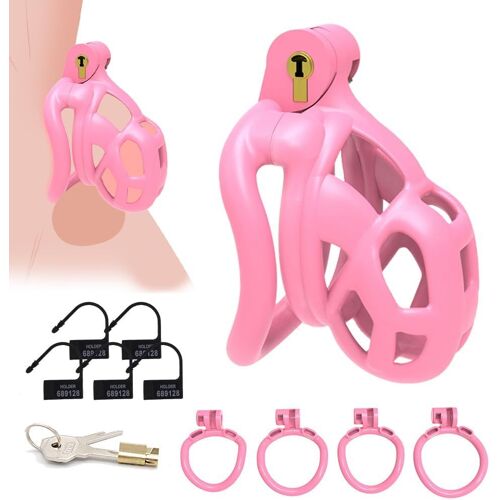 Cage Chastete¿E,Cage De Chasteté Pénis Avec 4 Cock Ring Et Verrouiller,Cock C-Age Men Sex Toy¿S Pour Punition Sextoyse Couple Plaisir,Pink,Xs.[K405]