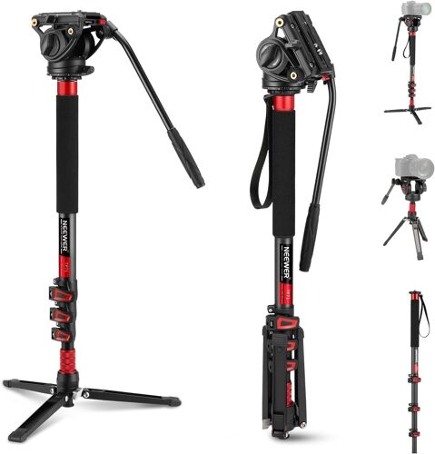 NEEWER TP71 Trépied télescopique en Fibre de Carbone avec Plateau à dégagement Rapide Compatible avec DJI RS Gimbals, Base Amovible pour Appareil Photo, caméscope, Charge maximale 6 kg, 71,6"