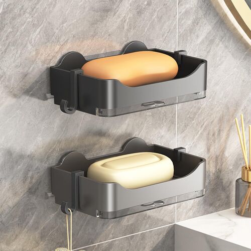 2PCS Porte Savon Mural,Porte Savon Douche Auto-adhésif,Porte Savon Douche sans Perçage avec Drainage pour Baignoire de Cuisine