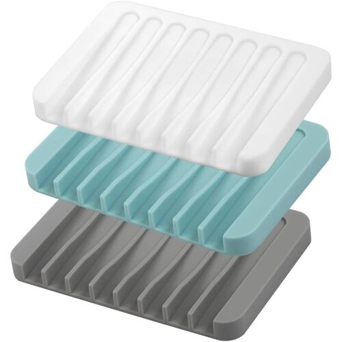 3Pcs Porte-Savon Auto-Drainant,Porte-Savon en Silicone pour la Douche,Salle de Bain,Évier de Cuisine,Garde Le Savon au Sec