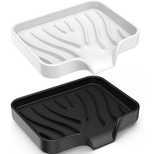 Lot de 2 Porte-Savon de Drainage en Silicone antidérapant adapté pour Salle de Bain,Cuisine,comptoir de Douche,Garde Le Savon au Sec,Porte-Savon de Drainage,Noir/Blanc