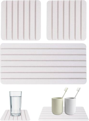 Lot de 3 Tapis de Pierre Absorbante Salle de Bain,Plateau à Savon à Séchage Rapide,Plateau de Salle de Bain avec Rainures,Plateau en Pierre Absorbant l'eau Utilisé pour Les Savons pour Les Mains