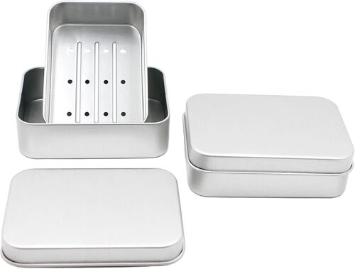 Lot de 2 boîtes à savon en aluminium avec drainage,9,2 x 6,2 x 2,6 cm (intérieur),petite boîte à savon de voyage étanche,pour la maison,les voyages,le camping