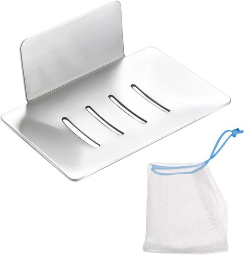 Porte-Savon En Acier Inoxydable Argenté Rectangulaire Accessoire De Salle De Bain Porte-Savon Sac À Savon Métal Douche[RAC62405251]