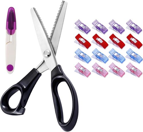 Ciseaux À Cranter,Ciseaux Cranteurs Pour Couture,Ciseaux À Denteler Cranteurs De Couture,Ciseaux Cranteurs Couture Avec Coupe-Fil,Avec 12 Pince Couture Et 1 Ciseaux En U Au Point De Croix