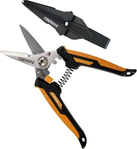 7"" Notch Cisaille Multi Usage,Ciseaux Industriels Robustes,Cisaille De Jardin Pour Projets Diy,Bureau,Lignes De Production Et Jardinage,Avec Étui Protecteur (Noir Orange)
