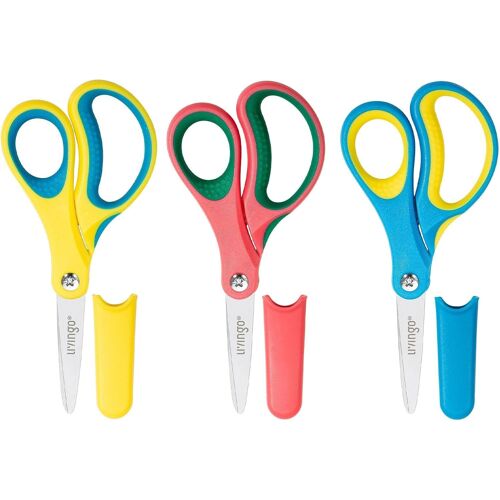Lot De 3 Ciseaux D'école Pour Enfants De 12,7 Cm : Petits Ciseaux De Sécurité À Pointe Pointue,Poignée Souple,Utilisation Pour Droitier,Gaucher,Ciseaux D'étudiant Pour Travaux Manuels