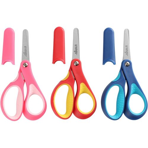 Lot De 3 Paires De Ciseaux À Bout Émoussé Pour Enfants-Lames Tranchantes En Acier Inoxydable-Poignées Souples De Sécurité Pour Enfants-Pour Couper Du Papier-Couleurs Assorties