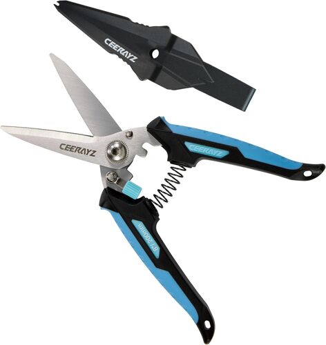 8"" Cisaille Multi Usage,Ciseaux Industriels Robustes,Cisaille De Jardin Pour Projets Diy,Bureau,Lignes De Production Et Jardinage,Avec Étui Protecteur (Noir Bleu)