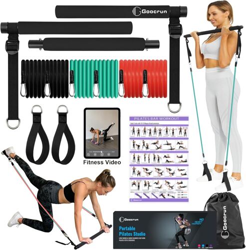 Ensemble De Barres De Pilates Et De Bandes De Résistance Avec Poignées,Salle De Sport Portable À Domicile-Livré Avec Des Affiches Et Des Vidéos De Fitness.[K1201]