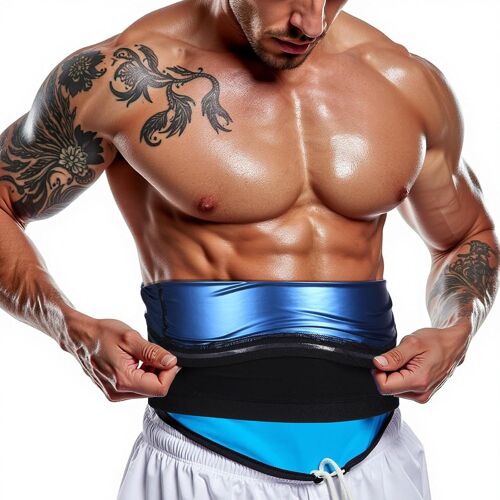 Ceinture De Sudation Pour Homme-Ceinture De Sudation Pour Homme-Pour Sauna,Contrôle Du Ventre-Pour Musculation,Exercice,Sculpture,Gym,Accessoires,Noir/Bleu,Taille Unique