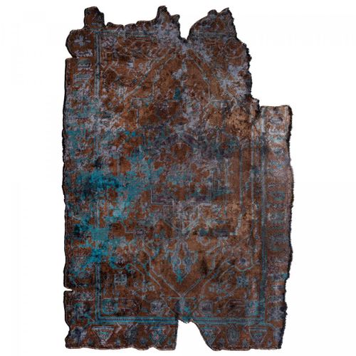 Tapis Salon Kilim En Coton, 200 X 250 Cm, Forme Originale, Bleu Et Marron