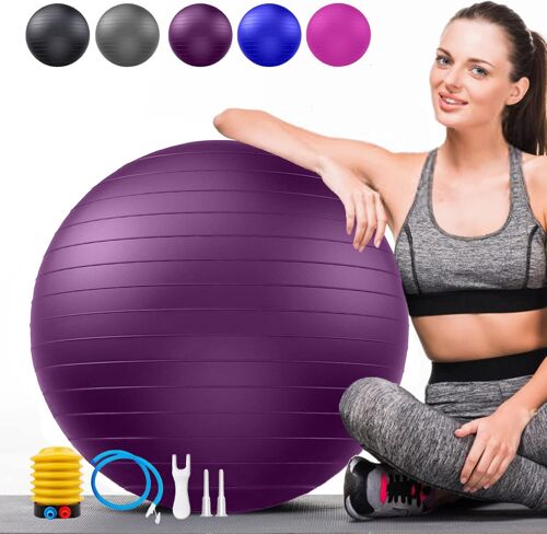 Ballon De Grossesse Souple,Swiss Ball Anti-Déflagrante Supporte 2200 Lbs,Stabilité Ballon Avec Pompe Pour Pilates Gym Fitness Yoga Gymnastique Exercice (Siege Bureau & Maison & Ecole).[K1067]