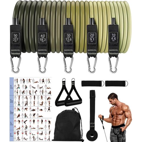 Sept-Lot De 5 Bandes De Fitness,Set De Bandes De Résistance Avec Ancrage De Porte,Poignées,Sangles De Cheville,Sac De Transport,Bandes De Résistance Pour Fitness/Stretching/Pilates