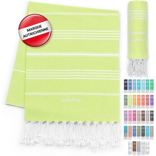 Serviette De Plage-100% Coton Bio,95 X 180 Cm,Prélavé,Absorbant,Séchage Rapide,Fouta Hammam,Serviette De Bain,Serviette De Voyage,Drap De Plage,Fouta De Sauna,Vert Lime (Lime)