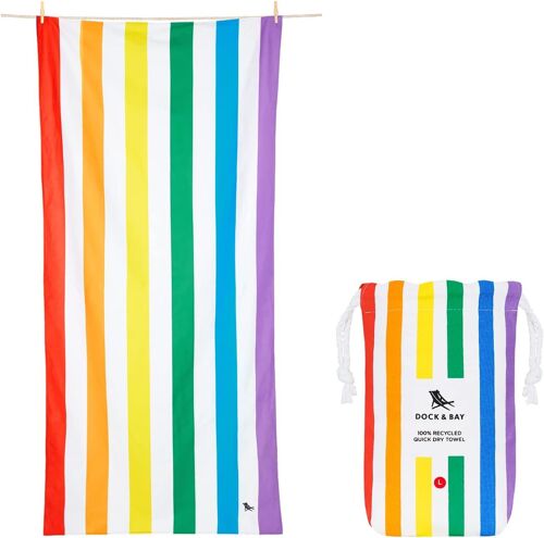 Serviette De Plage-Séchage Rapide,Sans Sable-Compacte,Légère-100% Recyclée-Contient Un Sac-Summer-Rainbow Skies,Large (160x90cm,63x35) 