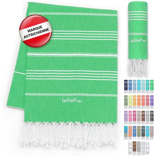Serviette De Plage-100% Coton Bio,95 X 180 Cm,Prélavé,Absorbant,Séchage Rapide,Fouta Hammam,Serviette De Bain,Serviette De Voyage,Drap De Plage,Fouta De Sauna,Vert Herbe (Grass)