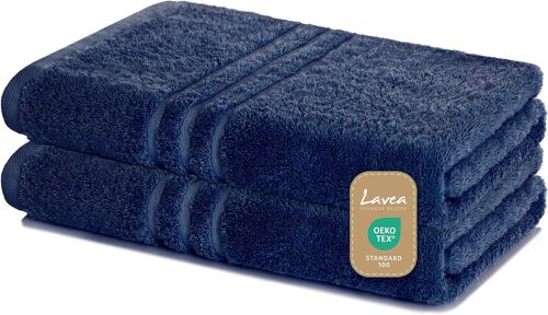 Série Elena-Lot De 2 Serviettes De Bain Luxe 70x140 Cm,Éponge 100% Coton,Ultra Douces,Absorbantes,Durables,Idéales Douche & Sauna-Navy 