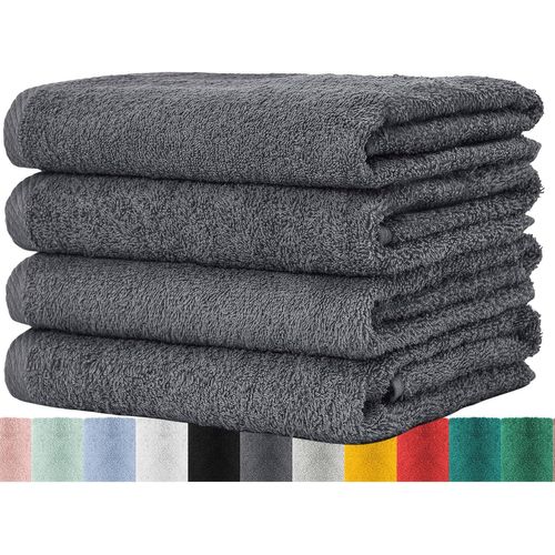 Ensemble De 4 Serviettes Pour Maison & Invités-En Éponge Avec Boucle De Suspension En Coton Doux De 50x100cm-Gants De Toilette Pour Bain Certifiés Öko-Tex Standard 100-Anthracite