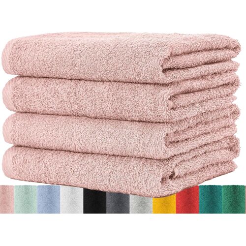Ensemble De 4 Serviettes Pour Maison & Invités-En Éponge Avec Boucle De Suspension En Coton Doux De 50x100cm-Gants De Toilette Pour Bain Certifiés Öko-Tex Standard 100-Vieux Rose