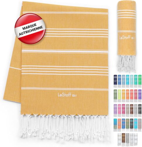 Serviette De Plage-100% Coton Bio,95 X 180 Cm,Prélavé,Absorbant,Séchage Rapide,Fouta Hammam,Serviette De Bain,Serviette De Voyage,Drap De Plage,Fouta De Sauna,Jaune (Yellow)