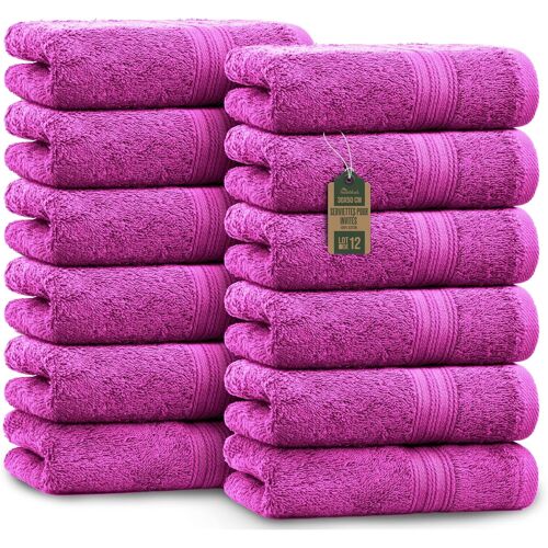Serviettes D'invité-Lot De 12 (30x50 Cm),100% Coton,Certification Oeko-Tex,Douces,Absorbantes Et Faciles D'entretien-Pour Salle De Bain,Invités Et Spa-Couleur Rose