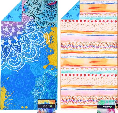 Serviette De Plage Réversible-Drap De Plage Grande 180x90cm,Serviette Plage Microfibre Légère Séchage Rapide Sans Sable,Beach Towel Pour Femme Homme,Vacances,Natation,Camping (2 Pack).[O207]