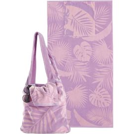 Serviette De Plage En Tissu Éponge Avec Poche À Bandoulière Intégrée-100 % Coton-Rose Lilas-90 X 170 Cm