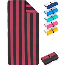 Serviette De Plage Microfibre Grande-Fine Et Légère-À Séchage Rapide-Drap De Piscine Xxl-Serviettes Anti-Sable 100% Recyclée-Rayé Bordeaux-Gris Foncé-200cm X 90cm